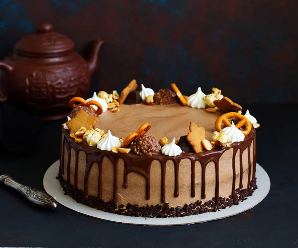 Hausgemachte Leckere Schokoladenkuchen Nahaufnahme — Stockfoto