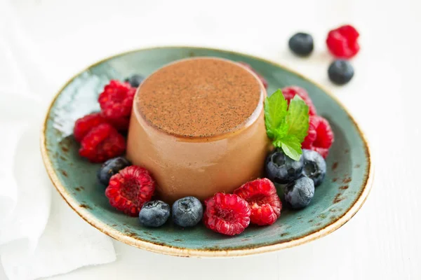 Delicious Home Made Chocolate Dessert Panna Cotta Cream Caramel Caramel — Stock Photo, Image