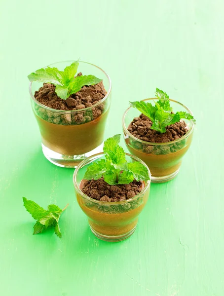 Chocolate Peppermint Mousse Glasses — Stock Photo, Image