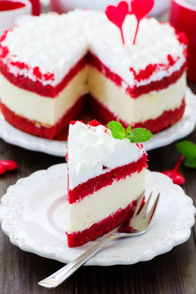 Cheesecake Red Velvet Selective Focus — Stock Photo, Image
