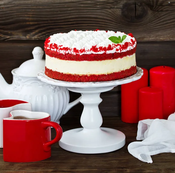 Torta Formaggio Velluto Rosso Focus Selettivo — Foto Stock