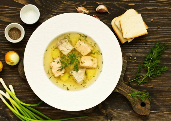 Sup Ikan Dengan Bahan Dan Rempah Rempah Untuk Memasak — Stok Foto