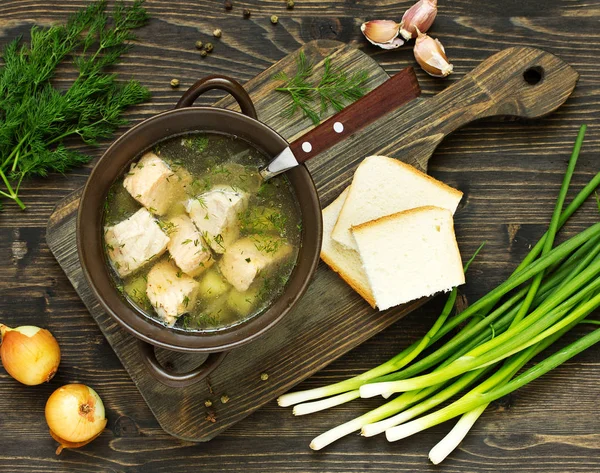 Sopa Pescado Con Ingredientes Especias Para Cocinar — Foto de Stock