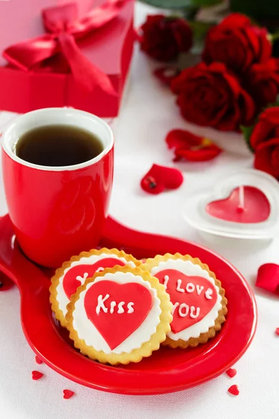 Festive Cookies Hearts Roses Valentine Day — Stock Photo, Image