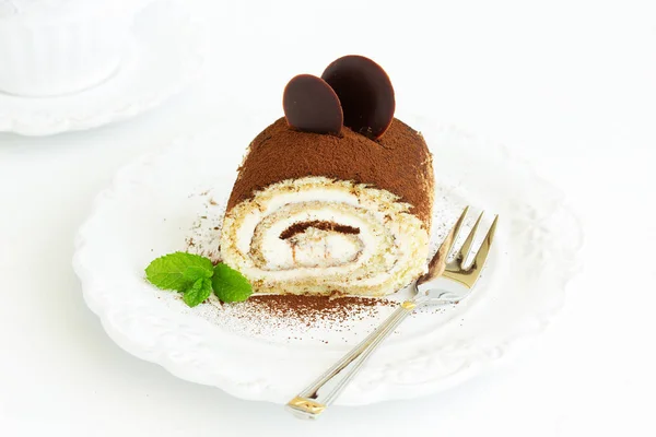 Rotolo Caffè Biscotto Con Crema Tiramisù — Foto Stock