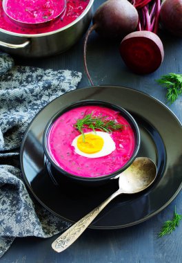 Soğuk çorba yoğurt pancar ve salatalık ile. okroshka.