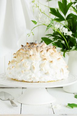 Sünger kek Alaska dondurma ve meringues.