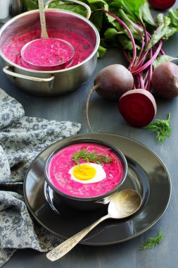 Soğuk çorba yoğurt pancar ve salatalık ile. okroshka.