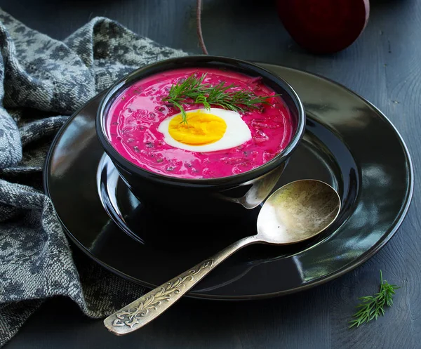 Cold soup with yogurt beets and cucumbers. okroshka.