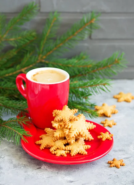 Biscuit Gingembre Flocons Neige Pour Noël Nouvel — Photo