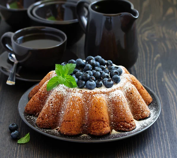 Vanilla Cake Gugelhupf Blueberries Dark Background — Stock Photo, Image