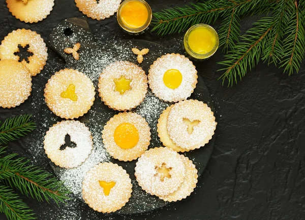 Weihnachtsgebäck Linzer Mit Zitronen Und Orangenmarmelade — Stockfoto