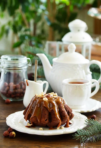 Torta Cioccolato Con Caramello — Foto Stock