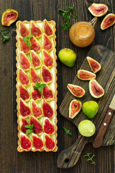 Delicious Homemade Pie Mascarpone Cheese Fresh Figs — Stock Photo, Image