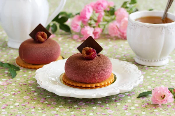 Gâteau Aux Framboises Chocolat Avec Fèves Tonka Velours Chocolat — Photo