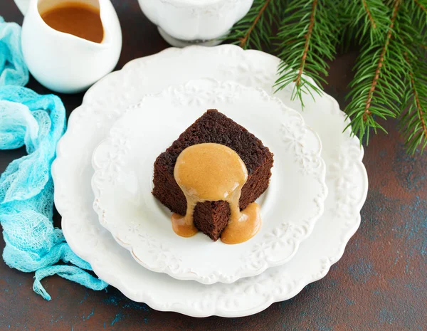 Pudín Fecha Pegajosa Con Salsa Caramelo — Foto de Stock