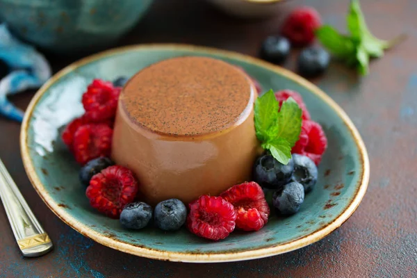 Delicious Home Made Chocolate Dessert Panna Cotta Cream Caramel Caramel — Stock Photo, Image