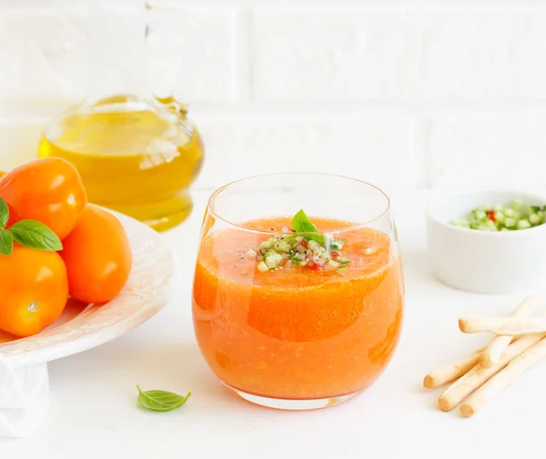 Sopa Tomate Español Con Gazpacho Tomates Amarillos —  Fotos de Stock