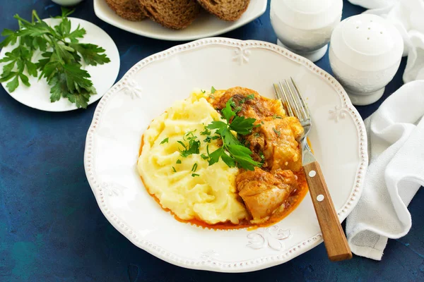 Chicken Ragout Paprika Mashed Potatoes — Stock Photo, Image