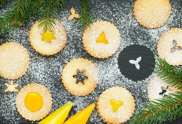 Weihnachtsgebäck Linzer Mit Zitronen Und Orangenmarmelade — Stockfoto