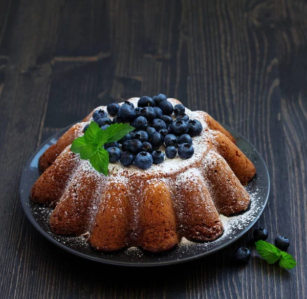 Vanilla Cake Gugelhupf Blueberries Dark Background — Stock Photo, Image