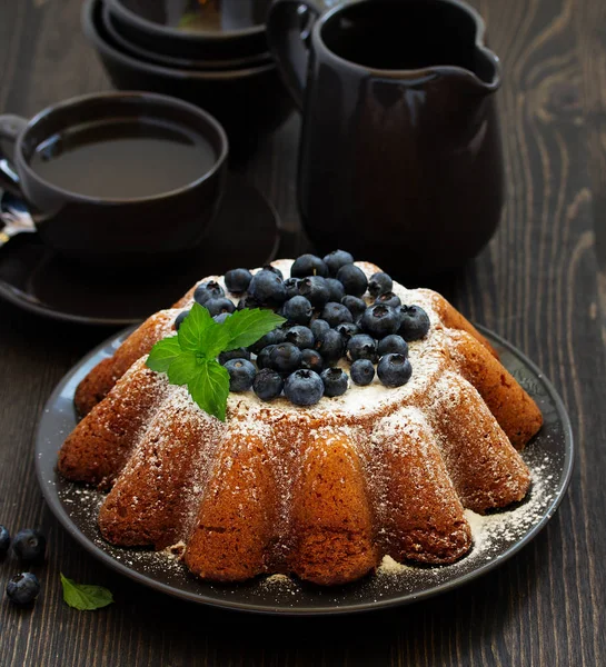 Vanilla Cake Gugelhupf Blueberries Dark Background — Stock Photo, Image