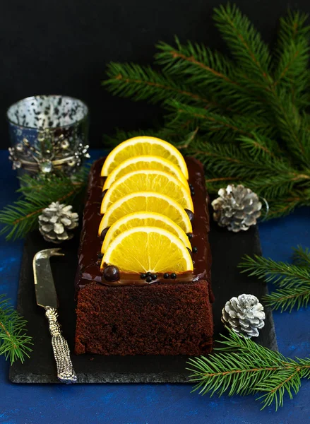圣诞巧克力橘子蛋糕 — 图库照片