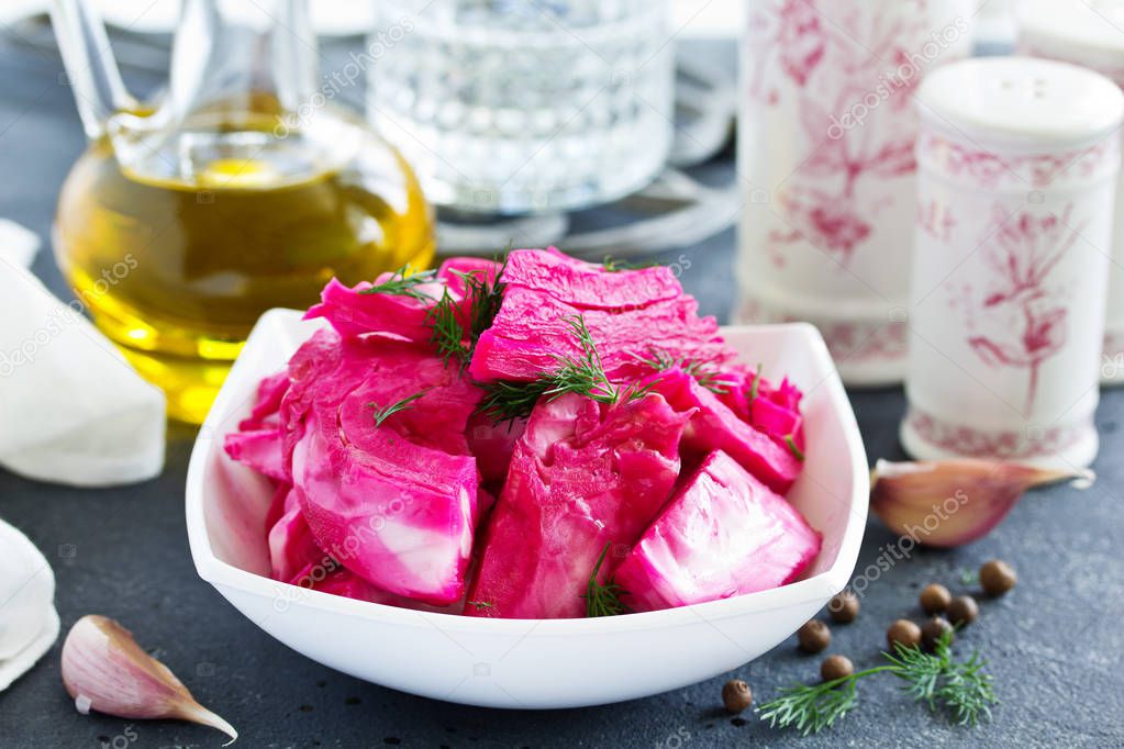 pickled cabbage with beets. Ukrainian food.