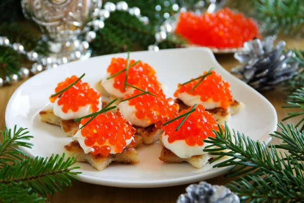 Canape Red Caviar Party Selective Focus — Stock Photo, Image