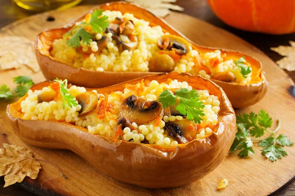 Pumpkin Stuffed Couscous Grilled Mushrooms — Stock Photo, Image