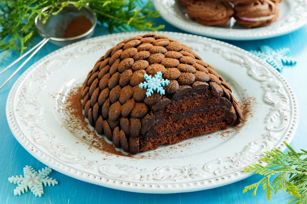 巧克力冷杉蛋筒 圣诞节蛋糕的想法 — 图库照片