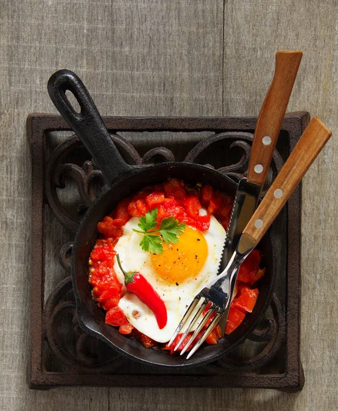 Scrambled Eggs Roasted Tomatoes — Stock Photo, Image