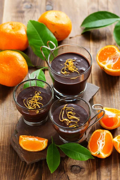 Chocolate Dessert Oranges Glass — Stock Photo, Image