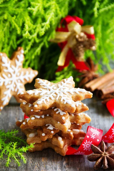 Kerst Peperkoek Cookie Vorm Van Een Sneeuwvlok Stockfoto