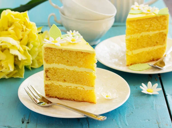 Piece Lemon Sponge Cake Plate — Stock Photo, Image