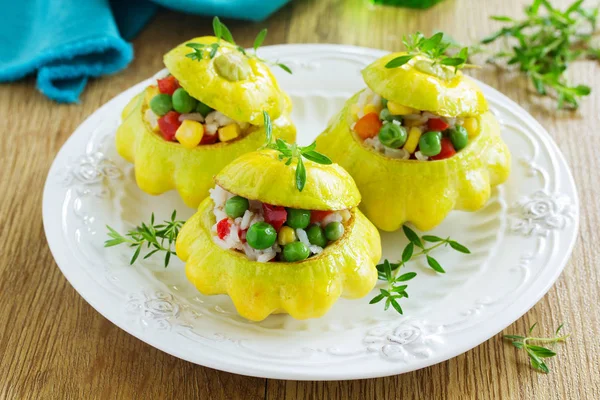 Small Scallops Stuffed Rice Vegetables Selective Focus — Stock Photo, Image