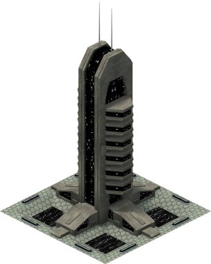 Isometric futuristic sci-fi architecture, space tower. 3D rendering clipart