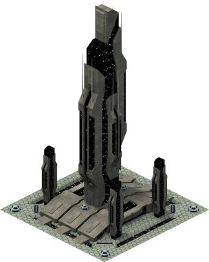 Isometric futuristic sci-fi architecture, space skyscraper. 3D rendering clipart