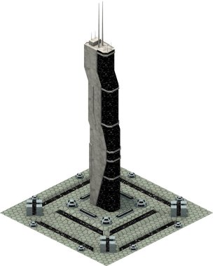 Isometric futuristic sci-fi architecture, modern tower. 3D rendering clipart