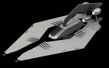 Isometric futuristic sci-fi architecture, stealth space fighter. 3D rendering clipart