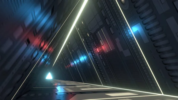 Rendering Futuristisk Korridor Triangel Form Sci Tunnel Med Infraröda Och — Stockfoto