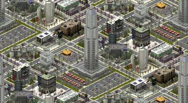 Edifici cittadini isometrici, paesaggio urbano moderno. Rendering 3D — Foto Stock
