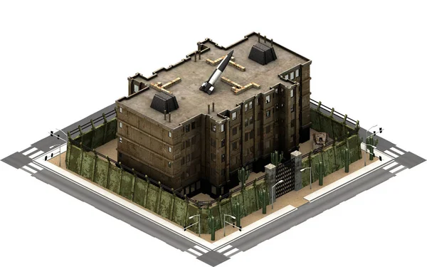 Ізометричні міські будівлі, в'язниця. 3D візуалізація — стокове фото