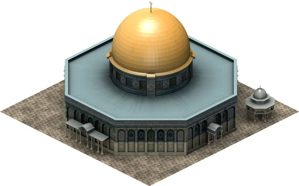 Arquitectura isométrica, cúpula de la roca Jerusalén. Renderizado 3D —  Fotos de Stock