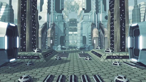 Nagy futurisztikus scifi város. 3D-leképezés — Stock Fotó