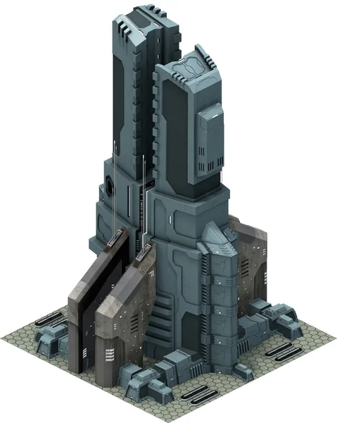İzometrik fütüristik bilim-kurgu mimari, fütüristik Bankası. 3D render