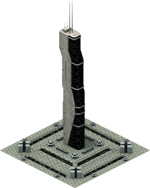 Arquitetura sci-fi futurista isométrica, torre moderna. Renderização 3D — Fotografia de Stock