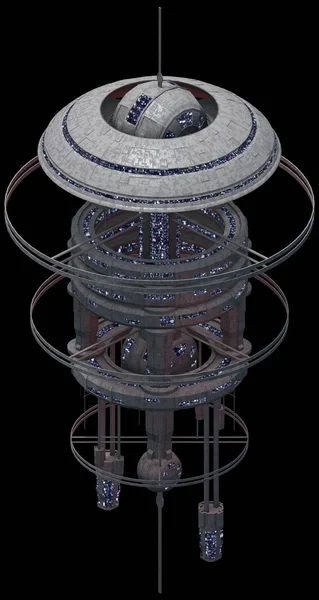Arquitectura isométrica futurista de ciencia ficción, poderosa estación espacial. Renderizado 3D Fotos de stock libres de derechos