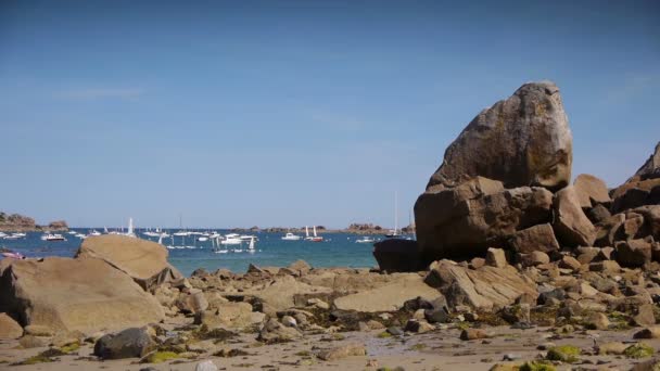 Schroffe Felsen Meer Von Port Blanc Bretagne Frankreich — Stockvideo