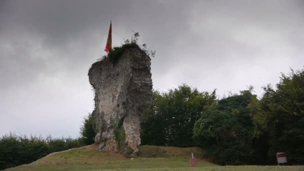 Uma Pequena Parte Uma Parede Permaneceu Castelo Arruinado Blangy Chateau — Vídeo de Stock